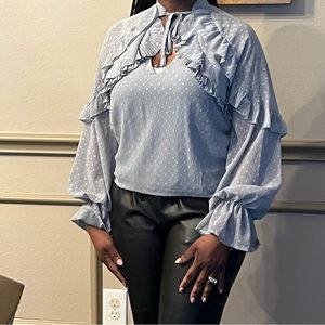 Brand New - Soft blue long-sleeve top with soft ruffles